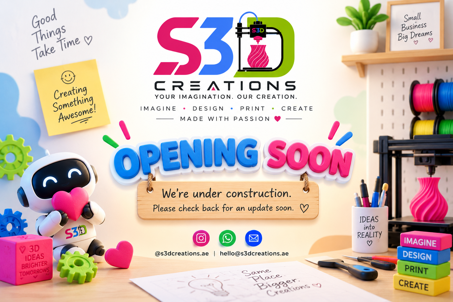 S3D Creations — Opening Soon. We're under construction. Please check back for an update soon.